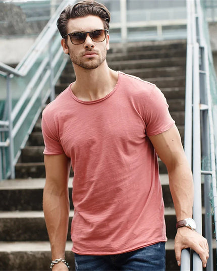 Men's 100% Cotton V-Neck T-Shirt - Slim Fit Casual Top