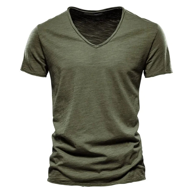 Men's 100% Cotton V-Neck T-Shirt - Slim Fit Casual Top