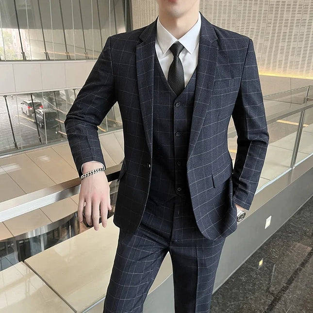 Men's 3 Piece Suit Set - Blazer, Vest & Pants for Business Casual