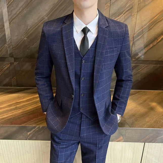 Men's 3 Piece Suit Set - Blazer, Vest & Pants for Business Casual