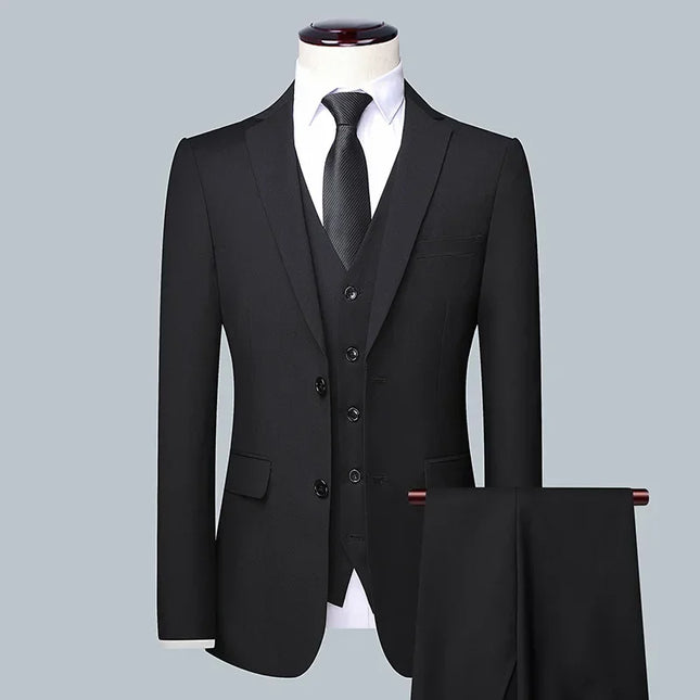Men's 3-Piece Suit Set - Blazer, Vest, Trousers for Formal Events
