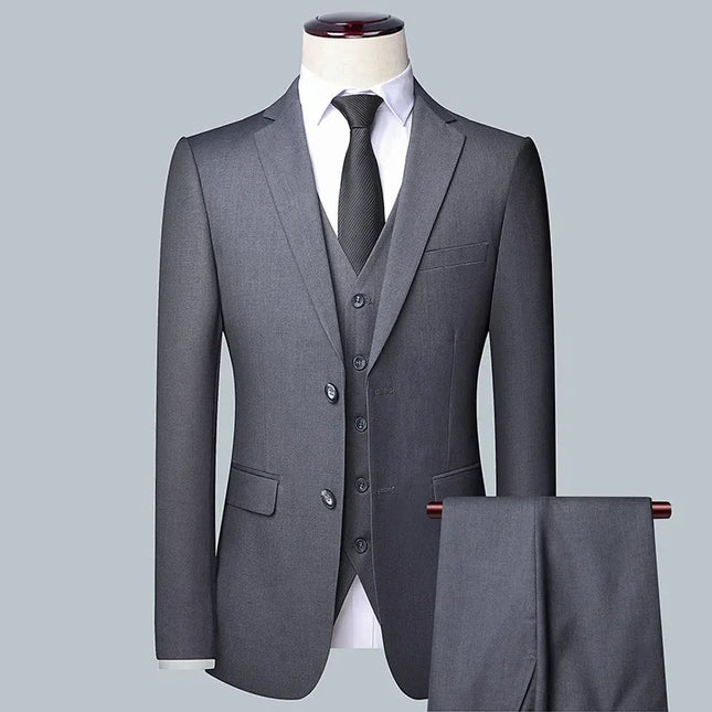 Men's 3-Piece Suit Set - Blazer, Vest, Trousers for Formal Events