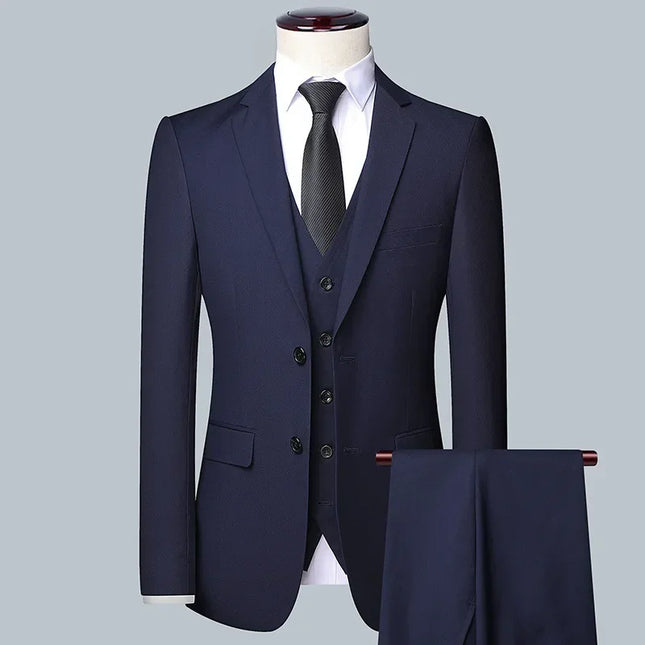 Men's 3-Piece Suit Set - Blazer, Vest, Trousers for Formal Events