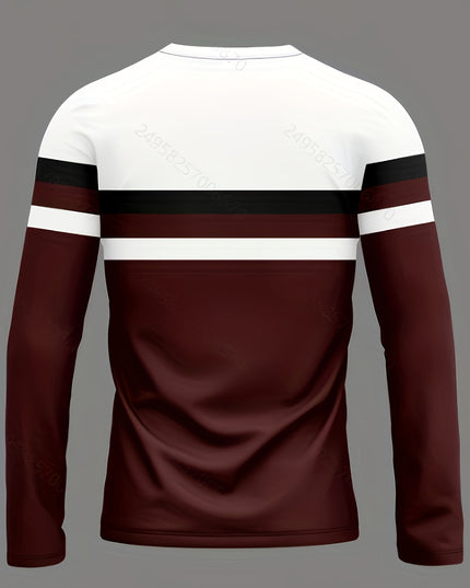 Men's 3D Striped Color Block T-Shirt - Casual Round Neck Design