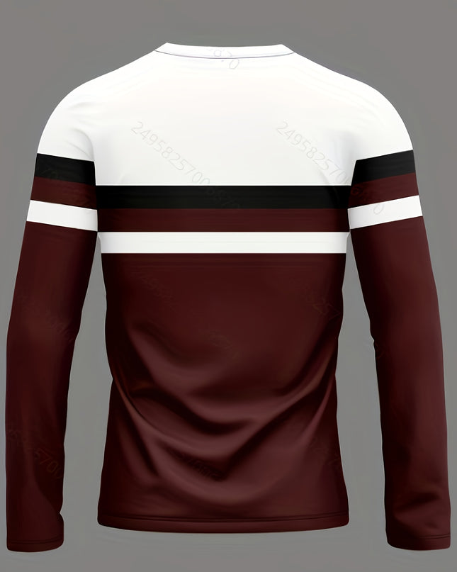 Men's 3D Striped Color Block T-Shirt - Casual Round Neck Design