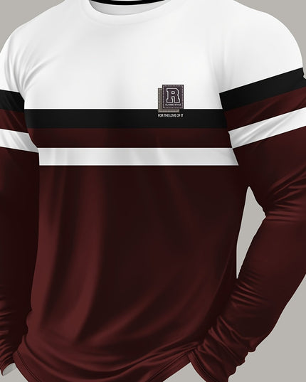 Men's 3D Striped Color Block T-Shirt - Casual Round Neck Design