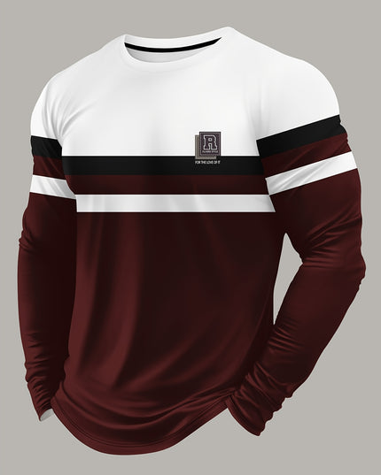 Men's 3D Striped Color Block T-Shirt - Casual Round Neck Design