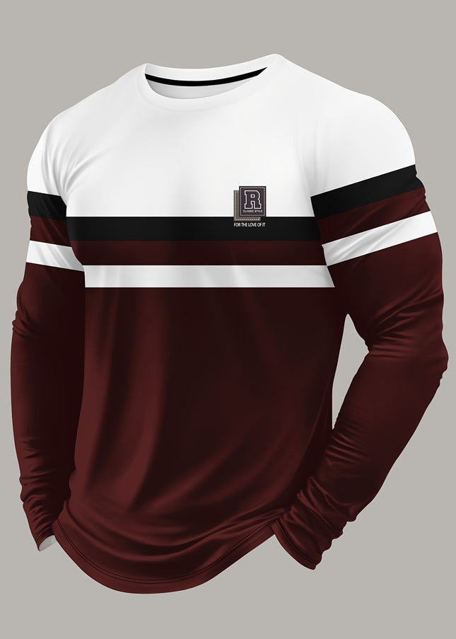Men's 3D Striped Color Block T-Shirt - Casual Round Neck Design