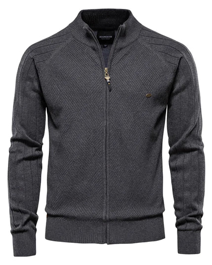 Men's Argyle Zipper Cardigan - Casual Cotton Sweater