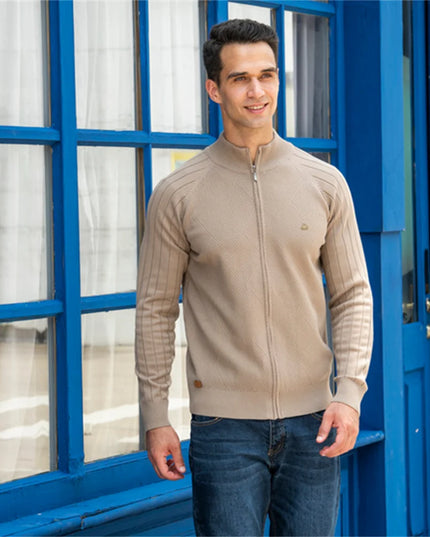 Men's Argyle Zipper Cardigan - Casual Cotton Sweater