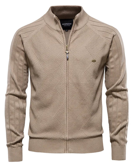 Men's Argyle Zipper Cardigan - Casual Cotton Sweater