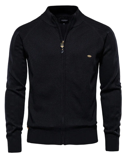 Men's Argyle Zipper Cardigan - Casual Cotton Sweater