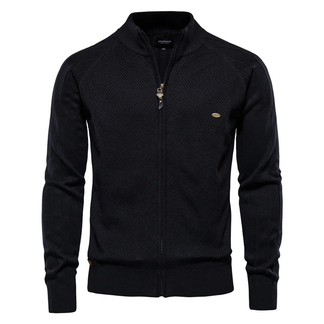 Men's Argyle Zipper Cardigan - Casual Cotton Sweater