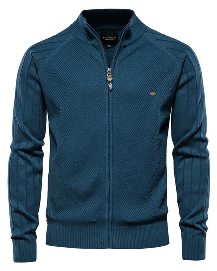 Men's Argyle Zipper Cardigan - Casual Cotton Sweater