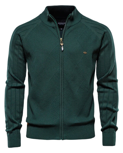 Men's Argyle Zipper Cardigan - Casual Cotton Sweater