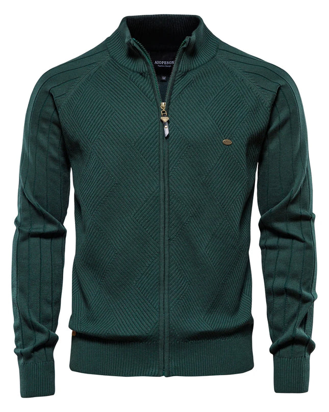 Men's Argyle Zipper Cardigan - Casual Cotton Sweater