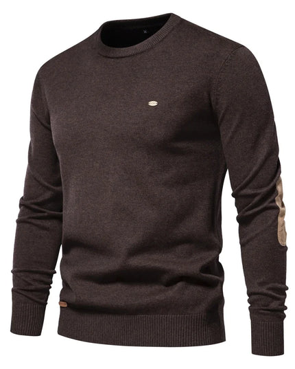 Men's Autumn Cotton Sweater - O Neck Patchwork Design, Warm Pullover