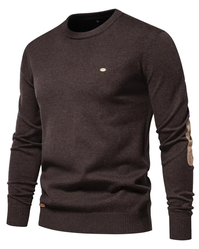 Men's Autumn Cotton Sweater - O Neck Patchwork Design, Warm Pullover