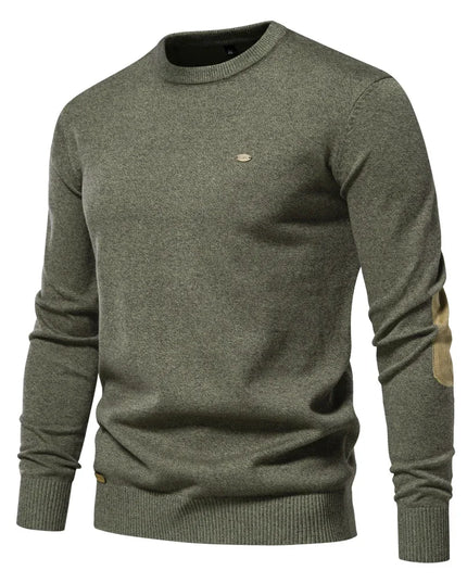 Men's Autumn Cotton Sweater - O Neck Patchwork Design, Warm Pullover