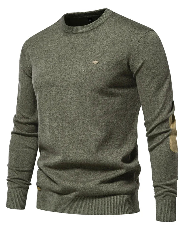 Men's Autumn Cotton Sweater - O Neck Patchwork Design, Warm Pullover