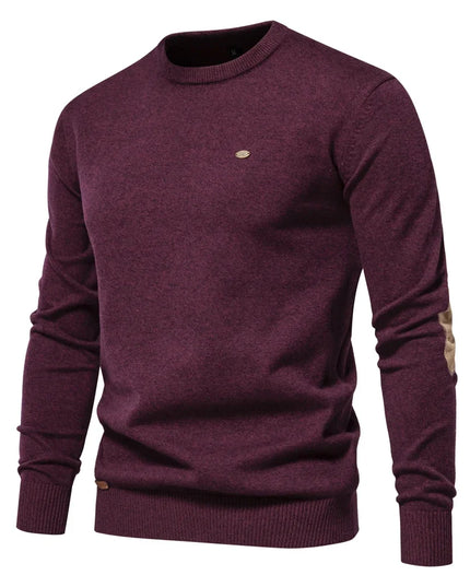 Men's Autumn Cotton Sweater - O Neck Patchwork Design, Warm Pullover
