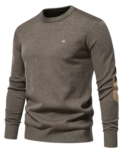 Men's Autumn Cotton Sweater - O Neck Patchwork Design, Warm Pullover