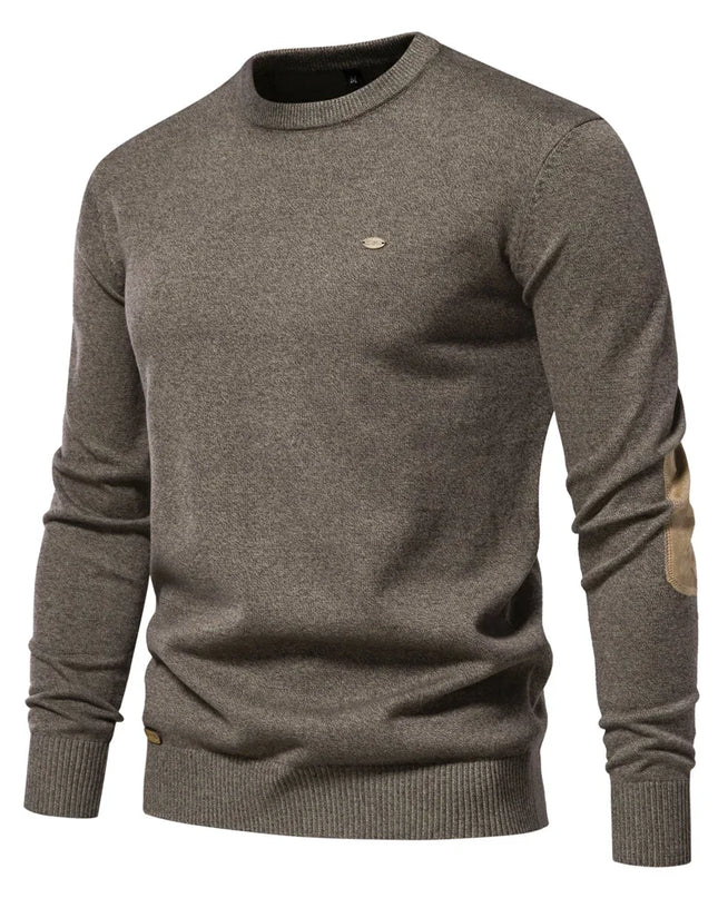 Men's Autumn Cotton Sweater - O Neck Patchwork Design, Warm Pullover