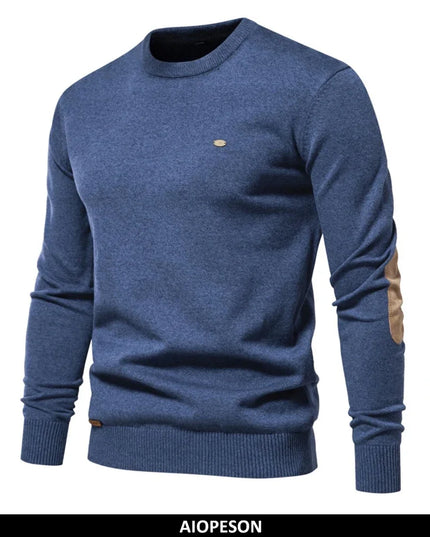Men's Autumn Cotton Sweater - O Neck Patchwork Design, Warm Pullover