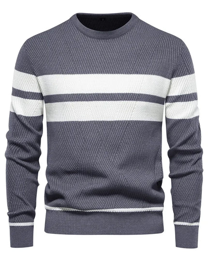 Men's Autumn Pullover Sweater - O-neck Patchwork Casual Fashion