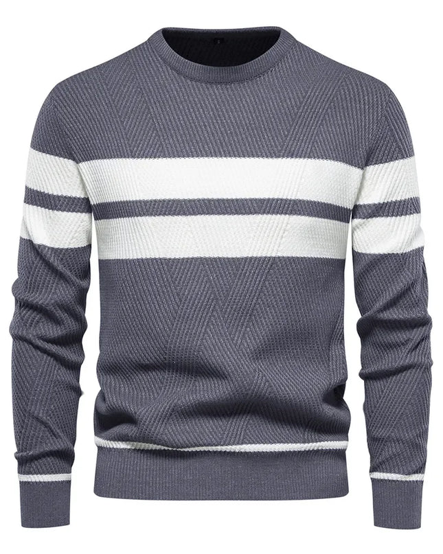 Men's Autumn Pullover Sweater - O-neck Patchwork Casual Fashion