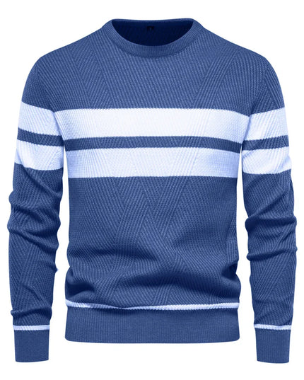 Men's Autumn Pullover Sweater - O-neck Patchwork Casual Fashion