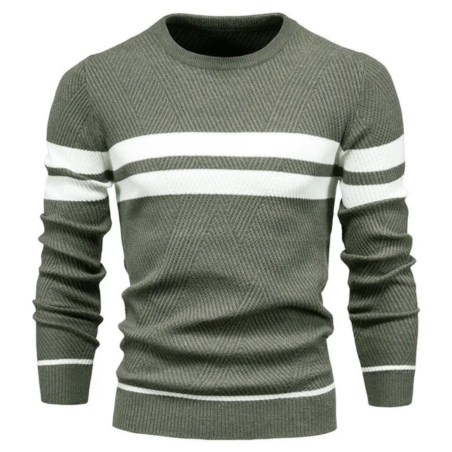 Men's Autumn Pullover Sweater - O-neck Patchwork Casual Fashion