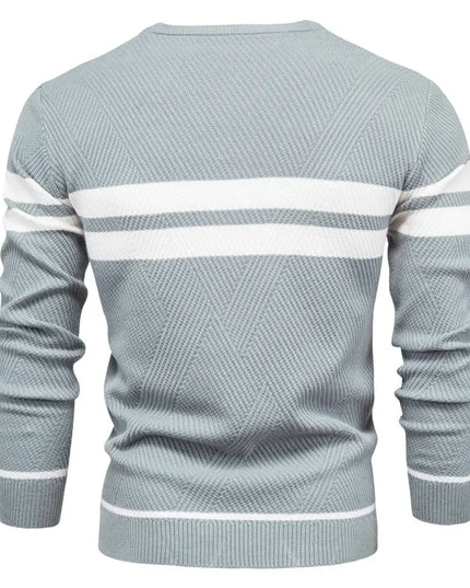 Men's Autumn Pullover Sweater - O-neck Patchwork Casual Fashion