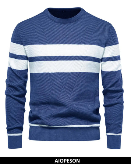 Men's Autumn Pullover Sweater - O-neck Patchwork Casual Fashion