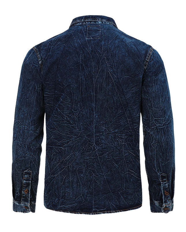 Men's Blue Shirt Jacket - Double-Pocket Design, Fashionable