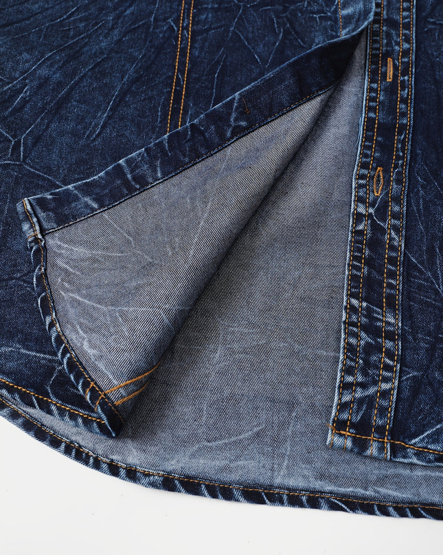 Men's Blue Shirt Jacket - Double-Pocket Design, Fashionable