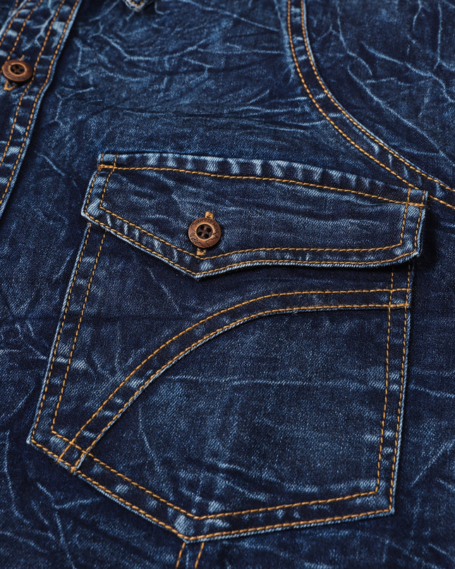 Men's Blue Shirt Jacket - Double-Pocket Design, Fashionable