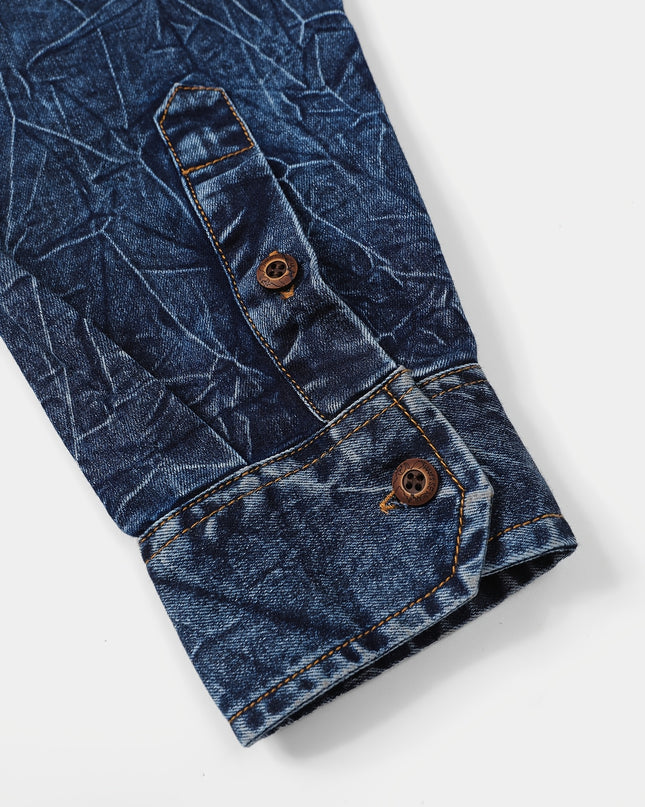 Men's Blue Shirt Jacket - Double-Pocket Design, Fashionable
