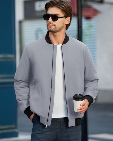 Men's Bomber Jacket - Windproof, Full Zip for Casual Style