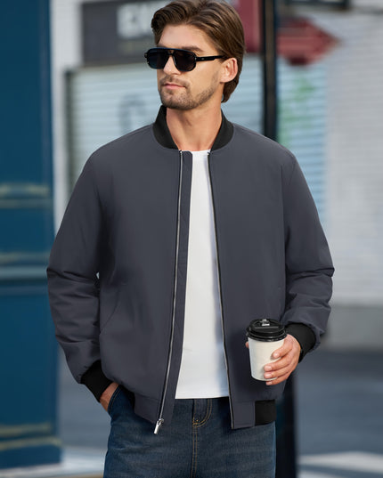 Men's Bomber Jacket - Windproof, Full Zip for Casual Style