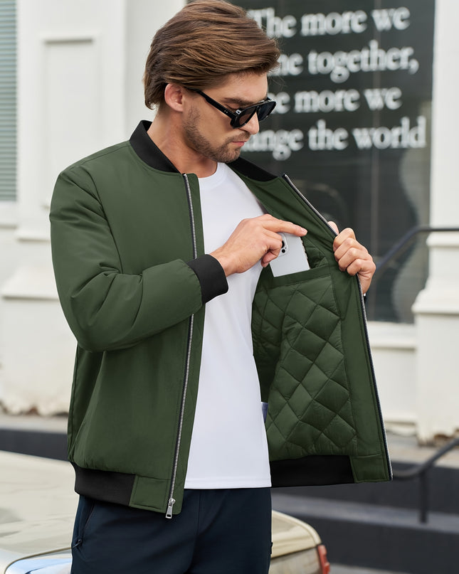 Men's Bomber Jacket - Windproof, Full Zip for Casual Style