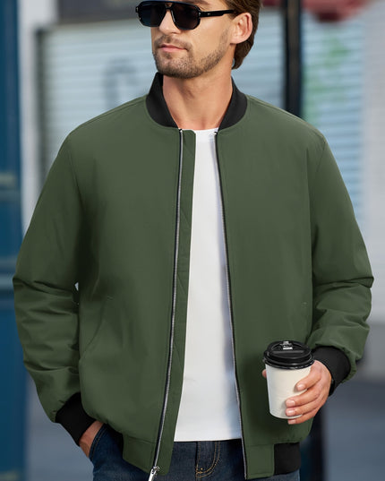 Men's Bomber Jacket - Windproof, Full Zip for Casual Style