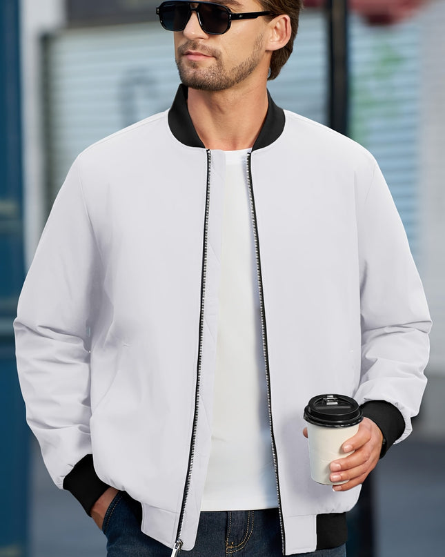 Men's Bomber Jacket - Windproof, Full Zip for Casual Style