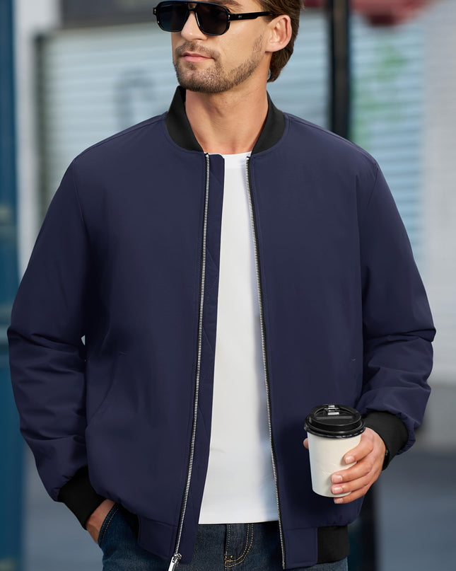 Men's Bomber Jacket - Windproof, Full Zip for Casual Style