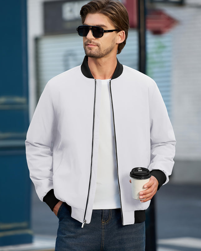 Men's Bomber Jacket - Windproof, Full Zip for Casual Style