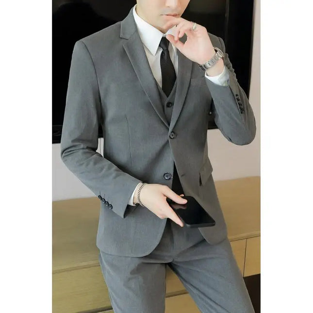 Men's Business Casual Suit Set - Blazer, Vest, Pants, Slim Fit