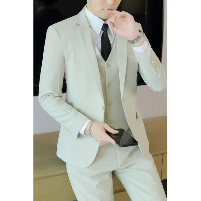 Men's Business Casual Suit Set - Blazer, Vest, Pants, Slim Fit