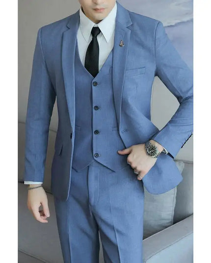 Men's Business Casual Suit Set - Blazer, Vest, Pants, Slim Fit