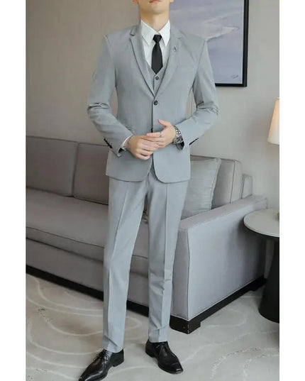 Men's Business Casual Suit Set - Blazer, Vest, Pants, Slim Fit