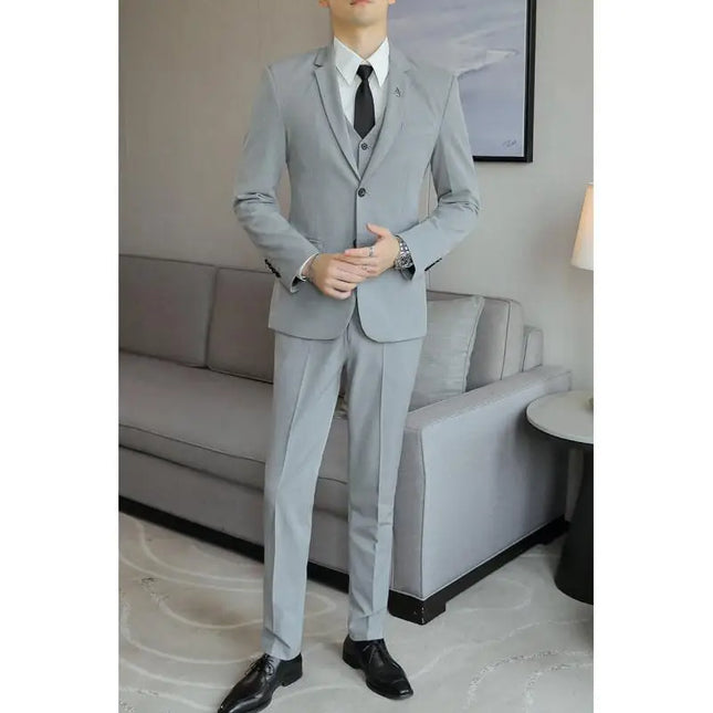 Men's Business Casual Suit Set - Blazer, Vest, Pants, Slim Fit